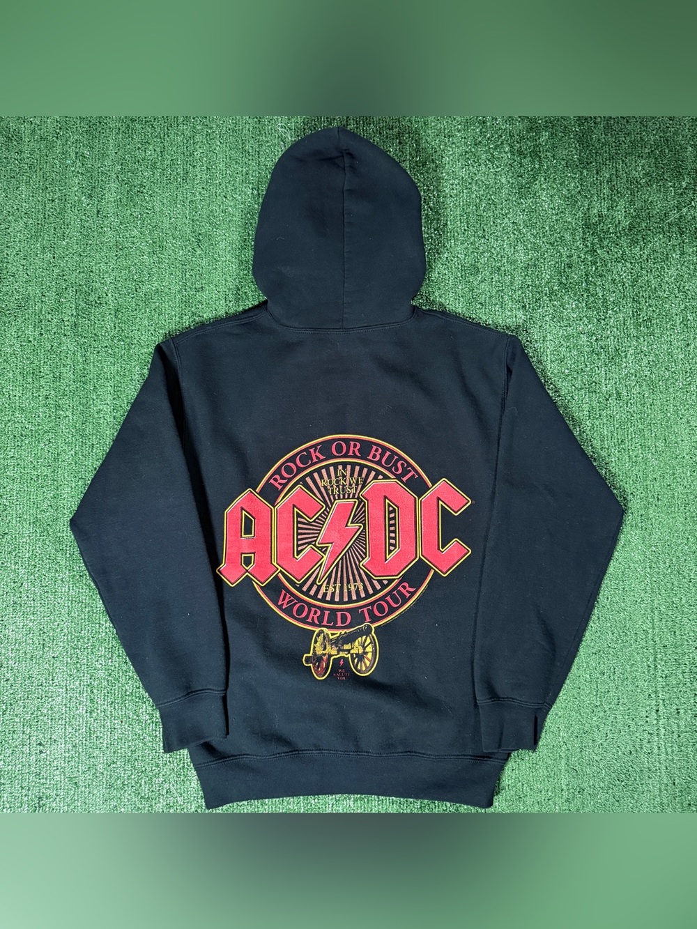 Gildan AC/DC Rock Or Bust World Tour Zip-Up Hoodie Size Small Black